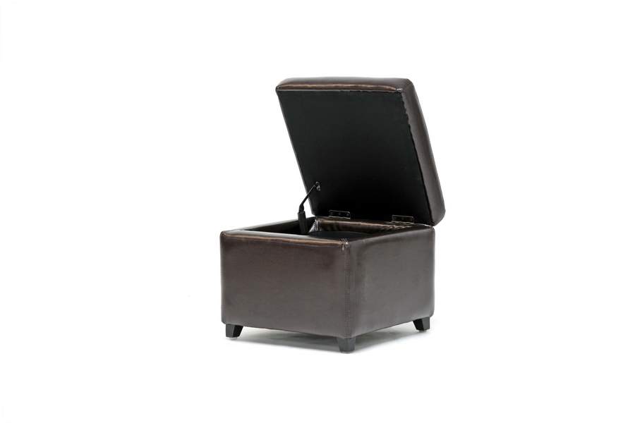 Dark Brown Full Leather Small Storage Cube Ottoman Wholesale